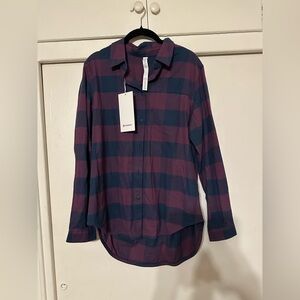Lululemon Full Day Ahead Shirt Flannel Size 8 Button Long Sleeve Purple Blue NEW